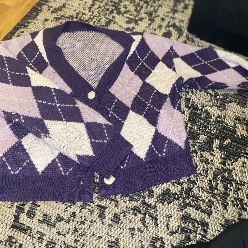 Purple argyle cardigan